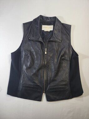 Margaret Godfrey Black 100% Genuine Leather Zip Front Moto Vest Size L